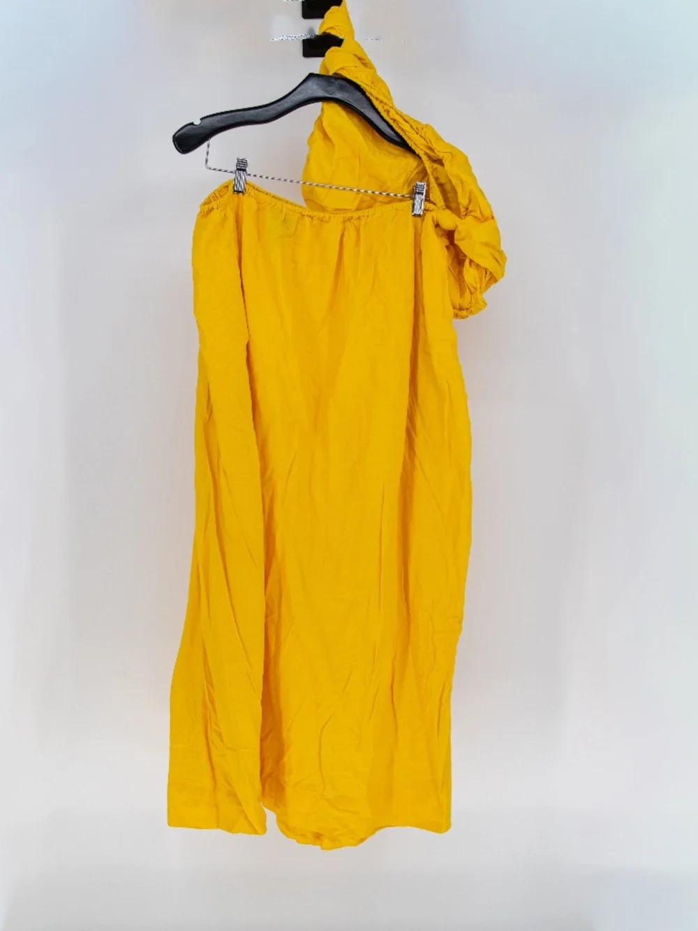 Farm Rio Linen Blend One Shoulder Cut Out Waist Midi A Line Dress Yellow Large